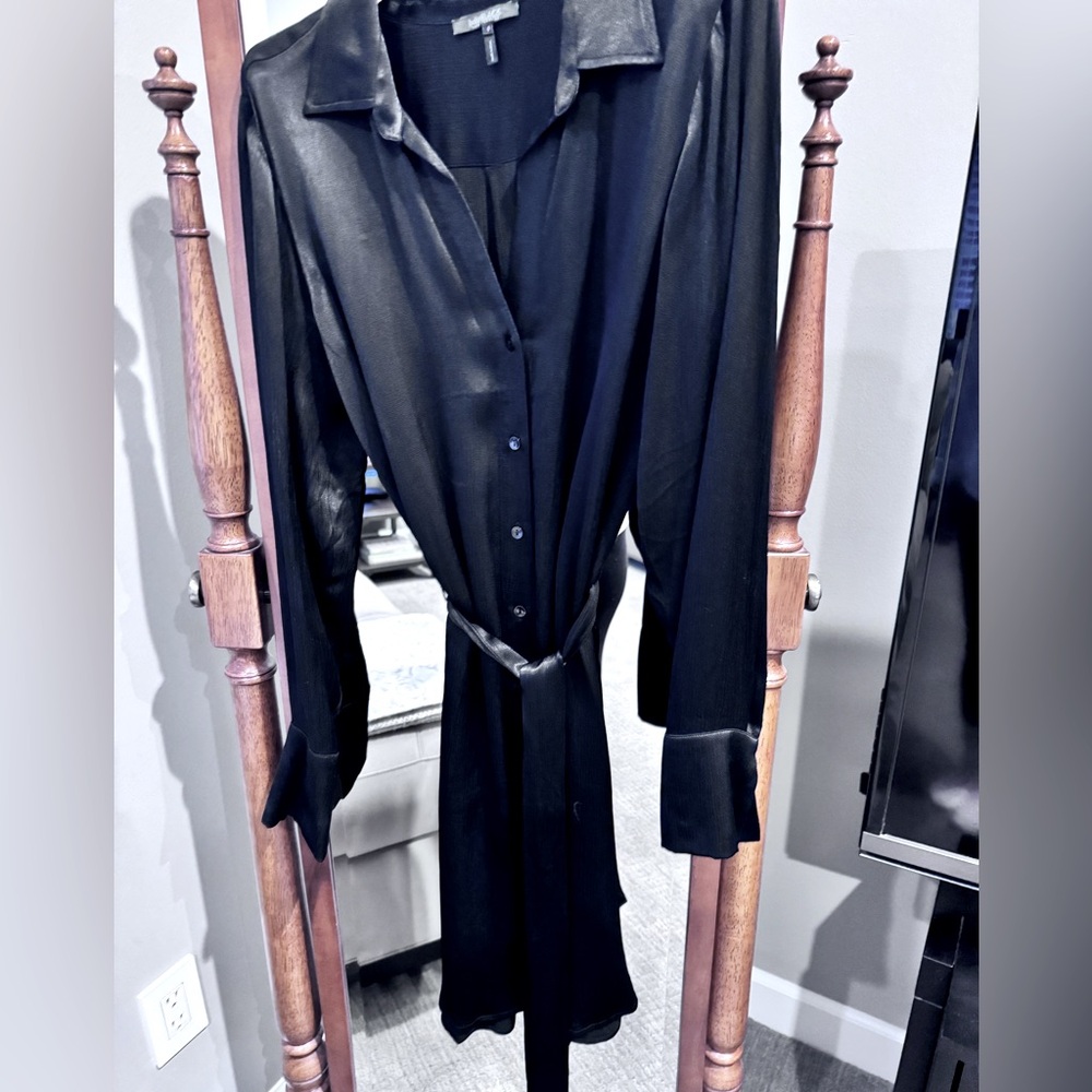 Bobi Black satin shirt dress